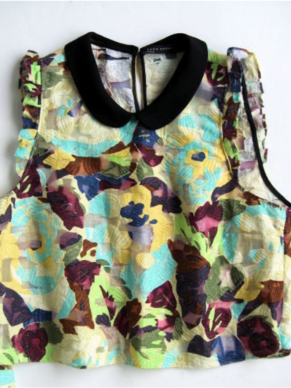 Zara Collared Crepe Abstract Top
